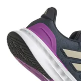 Championes Adidas Runfalcon + 5 color azul con detalles en beige y violeta, ideales para running.