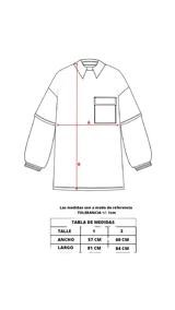 Remerón negro oversize con cuello camisero gris, mangas largas grises con puños elásticos, bolsillo con tapa en el pecho y logo bordado.