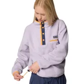 Buzo polar Columbia Helvetia II Cropped para mujer, color lila, con cuello alto con botones a presión, bolsillo en el pecho con cierre y puños y dobladillo elásticos.