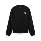 Buzo negro de corte clásico con cuello redondo y puños y cintura acanalados. Estampado pequeño en el pecho con un personaje fumando.