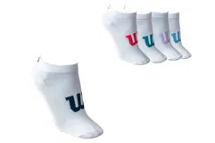 Pack de cinco pares de medias invisibles deportivas Wilson, color blanco con logo de la marca en diferentes colores.