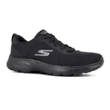 Championes Skechers Go Walk 6 Sky Wind color negro, con capellada de malla, cordones elásticos, amortiguación Ultra Go, plantilla Air-Cooled Goga Mat y tecnología Hyper Pillar.