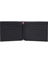 Billetera Tommy Hilfiger de cuero granulado color negro, con logo en relieve en la parte delantera y múltiples ranuras interiores para tarjetas.