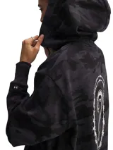 Campera con capucha Project Rock de felpa con cremallera completa, color negro con estampado camuflado en tonos grises.