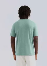 Remera básica de manga corta color gris claro, con cuello redondo.