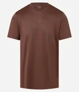 Remera deportiva negra de poliéster y elastano, con tecnología Dry, cuello redondo, manga corta y estampa jacquard.