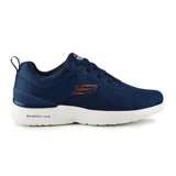 Championes deportivos Skechers Skech-Air Dynamight, color azul marino con logo naranja. Capellada de malla y material sintético, cordones, plantilla de espuma viscoelástica, entresuela con cámara de aire Skech-Air y suela de goma flexible.
