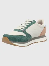 Zapatillas urbanas Hush Puppies modelo Bliss Sun, con capellada de cuero y poliéster en tonos beige y verde, ajuste con cordones y suela de goma con tecnología memory foam.