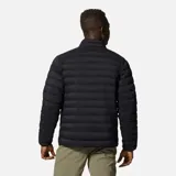 Campera verde oliva de plumas, con cierre frontal, bolsillos laterales con cierre y logo de la marca bordado en el pecho.