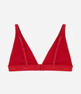 Soutien top deportivo color rojo, sin copa, con breteles finos y elásticos y banda inferior con inscripción de la marca Lov.
