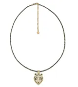 Collar con cordón de hilo dorado y negro, dije de tigre hecho en acero con zirconias y esmalte negro.