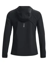 Campera deportiva negra con capucha, cierre frontal completo y logo Under Armour en el pecho.