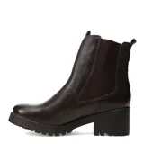 Bota de caña media Bottero en cuero marrón, con diseño tipo Chelsea que incorpora paneles elásticos laterales y suela de goma con plataforma y taco cuadrado.