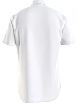 Camisa blanca de manga corta Tommy Hilfiger, corte regular, cuello abotonado y logo bordado en el pecho.