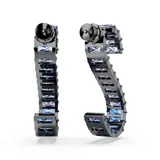 Par de aros Swarovski Matrix con forma de "S", bañados en rutenio y adornados con circonias azules talla baguette.