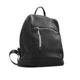 Mochila negra de Korium con bolsillo frontal con cierre y tiracierre de cordón bicolor. Tiene asa de mano y correas traseras regulables. 