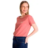 Remera rosa de algodón con cuello redondo y mangas cortas. Logo de CAT estampado en el pecho.