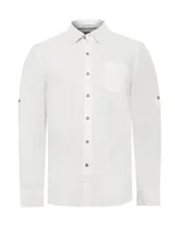 Camisa blanca de manga larga, con botones de madera y bolsillo en el pecho, confeccionada en popelina de algodón orgánico.