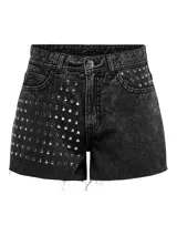 Short de tiro bajo color negro con cierre de botón y cremallera, de estilo boyfriend y acabado desmechado.