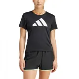 Remera deportiva negra de mujer, con logo de Adidas estampado en blanco y tecnología Aeroready.