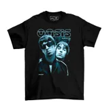 Remera negra con estampado de la banda de rock británica Oasis.