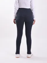 Pantalón palazzo azul melange de tejido de punto acanalado.