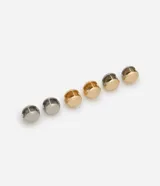 Kit de tres pares de caravanas con forma de esfera, en metal con baño mixto: plateado, dorado y peltre.