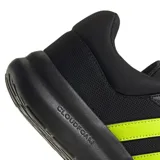 Championes Adidas Lite Racer 4.0, color negro con detalles en amarillo neón, ideales para uso urbano. Confeccionados en malla transpirable y suela Cloudfoam.