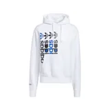 Canguro de algodón blanco con diseño gráfico colorido de la marca adidas en el frente.