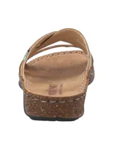 Sandalia marrón de cuero con tiras cruzadas y plantilla anatómica.