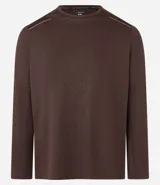 Remera deportiva azul con cuello redondo y mangas largas. Estampa rayada discreta y detalles reflectantes.