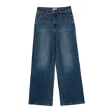 Pantalón de jean azul de corte ancho, con tiro alto y diseño de cinco bolsillos.