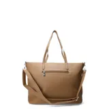 Cartera tipo shopper color negro, con doble asa de mano y correa bandolera desmontable. Presenta un bolsillo frontal con cierre y logo de la marca.