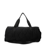 Bolso tipo duffle, acolchado, con estampado multicolor en tonos pastel, cierre superior con cremallera, doble asa de mano y bolsillo frontal con cremallera.