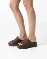 Zuecos marrones de goma con plataforma y taco.