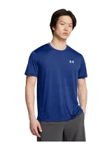 Remera deportiva negra de manga corta, con logo Under Armour estampado en blanco en el pecho.