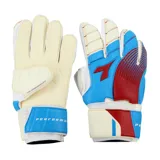 Guantes de arquero Diadora Gk Performance, color blanco, azul y rojo. Palma de látex para mejor agarre y muñequera ajustable con velcro.