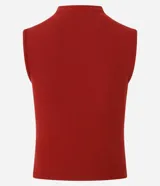 Blusa sin mangas color bordó, confeccionada en tejido rib con cuello alto.
