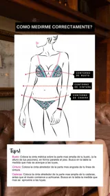 Conjunto de lencería blanco de encaje, compuesto por un corpiño triangular, una tanga de tiro alto con tiras dobles regulables, un portaligas con enganches desmontables y ligas regulables.