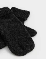 Guantes de lana color negro, tipo manoplas, con puño acanalado.