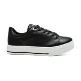 Championes negros de cuero sintético con plataforma blanca y cordones negros.