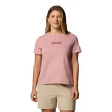 Remera blanca de algodón orgánico con cuello redondo y logo de Columbia estampado en el pecho.