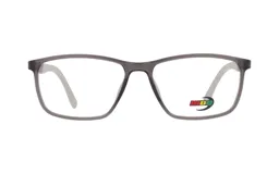 Armazón para lentes recetados unisex, marca MDQ, modelo T31, color gris translúcido, de forma rectangular con bordes redondeados.
