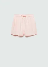 Short de lino con rayas verticales, cintura elastizada y lazo ajustable.