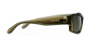 Gafas de sol rectangulares color verde oliva con lentes polarizadas de color verde oscuro.