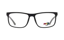 Armazón para lentes de receta MDQ modelo T27, color negro brillante, de forma rectangular con bordes redondeados.