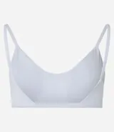 Top deportivo negro de poliamida con breteles finos, copa y escote en la espalda.