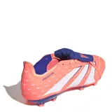 Championes de fútbol Adidas Predator League FT FG, diseño unisex en color naranja con detalles en azul y blanco.