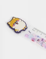 Regla transparente estampada con diseño de stickers y topper de silicona en forma de perrito.