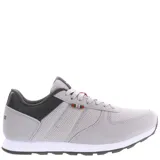 Zapatillas deportivas en tonos gris y oliva, con diseño de malla y detalle en la suela.